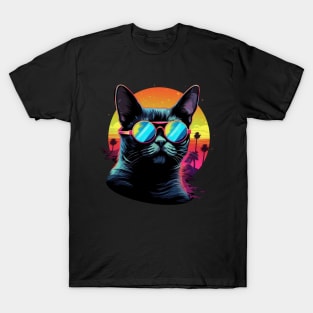 Retro Wave Abyssinian Cat Shirt T-Shirt